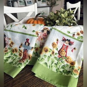 Vintage Fall Scarecrow Sunflower Cottage Kitchen Window Curtain Set
